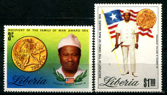 Либерия - 1974г. - Уильям Толберт. Награждение медалью. - полная серия, MNH [Mi 937-938] - 2 марки