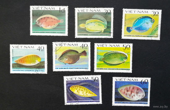Вьетнам 1982 г. Рыбы. Камбала. Фауна. полная серия из 8 марок #0110-Ф2P22