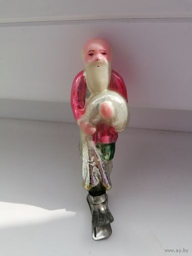 Елочная игрушка СССР Дед с неводом сказка Золотая Рыбка розовый