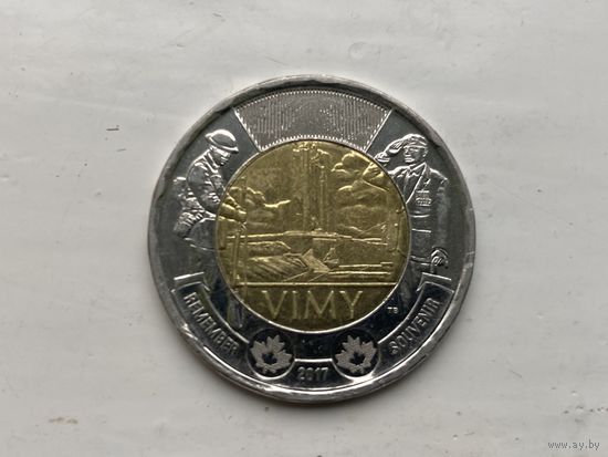 Монета Канада 2 доллара 2017 UNC Битва при Вими арт.