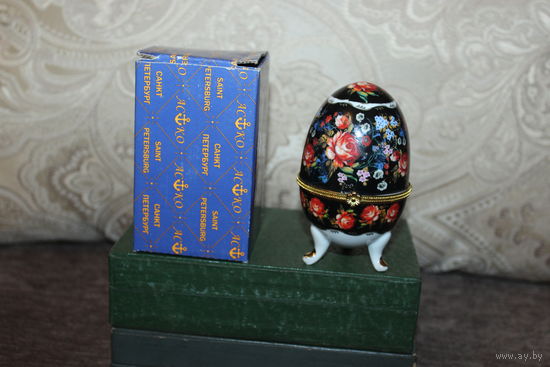 Шкатулка-яйцо "Санкт-Петербург", клеймо, коробка.