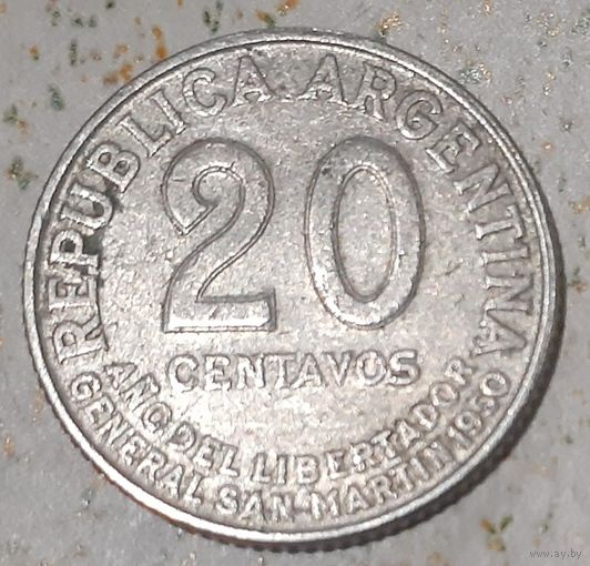 Аргентина 20 сентаво, 1950 Медно-никелевый сплав /серый цвет/(10-4-29(в))