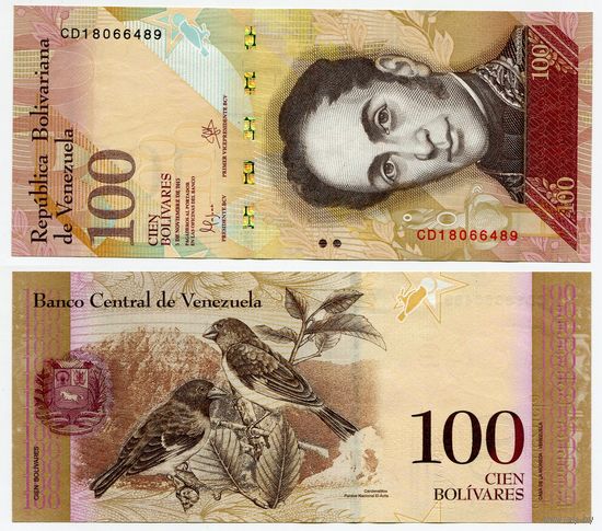 Венесуэла. 100 боливаров (образца 05.11.2015 года, P93j, aUNC)