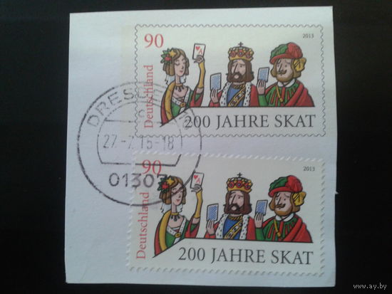 Германия 2013 Интересная вырезка, одна марка напечатана, вторая наклеена