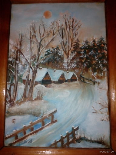Картина "Зима в деревне" холст, масло