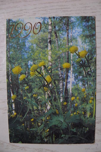 Календарик, 1990, Природа, цветы.