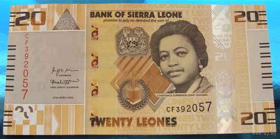 Сьерра-Леоне.  20 леоне 2022 года Номер по каталогу: P-38