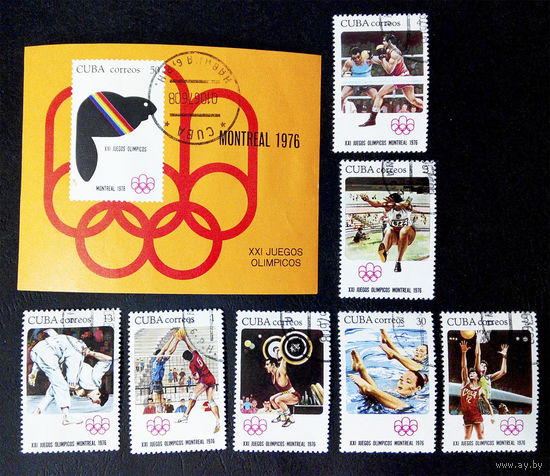Куба 1976 г. XXI летние Олимпийские игры Монреаль 1976 Канада. Спорт, полная серия из 7 марок +Блок #0037-С1P8