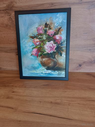 Картина "Розовые розы" холст, масло, 30х40 см