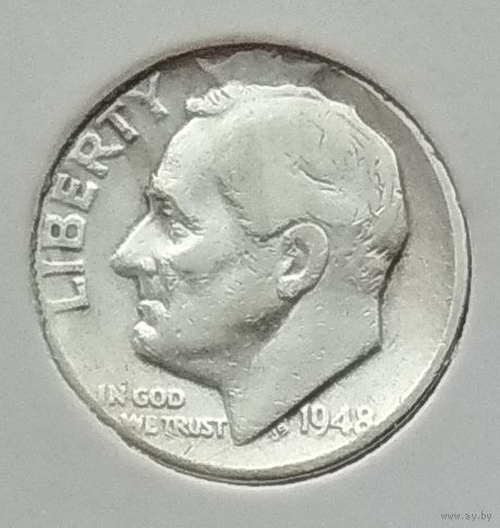 США 10 центов (1 дайм) 1948 г. Без отметки монетного двора. В холдере