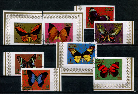 Аджман - 1971г. - бабочки - 8 марок - полная серия, гашёные с клеем [Mi 747-754]. Без МЦ!