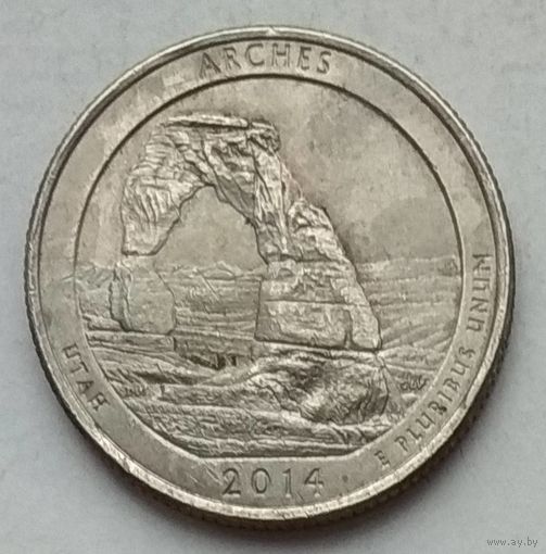США 25 центов (квотер) 2014 г. P. Арчес. Штат Юта
