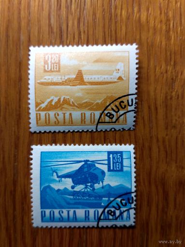Марка Румынии. Вертолет. Самолет. Почта. Стандарты 1968, 1971