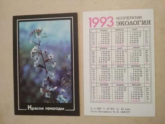 Карманный календарик. Краски природы. 1993 год