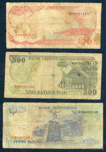 Индонезия 100, 500, 1000 рупий 1992 год. Сборный лот 3 шт.