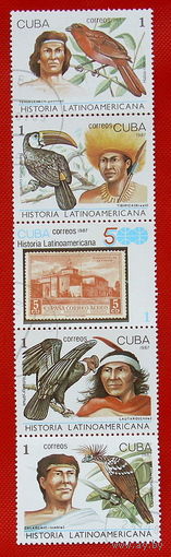 Куба. История Латинской Америки. ( 5 марок). 1987 года.