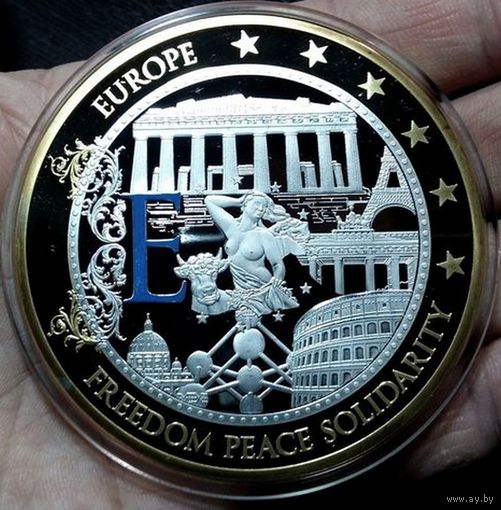 ЕВРОПА медаль, серебрение+позолота, 70 мм.