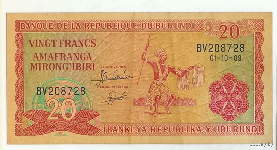 Бурунди 20 франков 1989 год