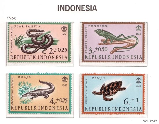 Индонезия-1966,(Мих. 558-561)  ** ,  Фауна, Змеи (полная серия)