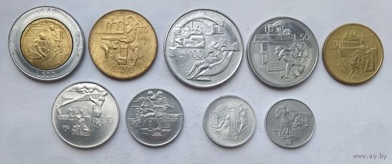 Сан-Марино 1, 2, 5, 10, 20, 50, 100, 200, 500 лир 1982 г. Комплект