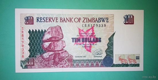 Банкнота 10 долларов Зимбабве 1997 г.