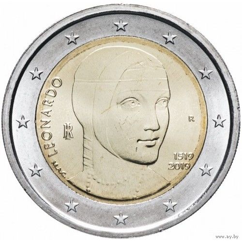 2 евро Италия 2019 500 лет со дня смерти Леонардо да Винчи