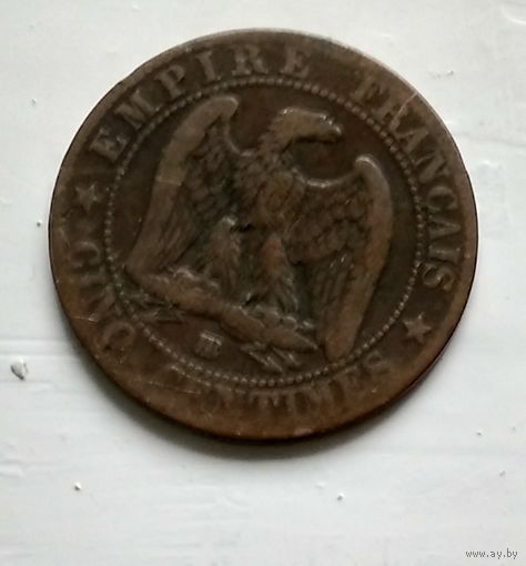 Франция 5 сантимов, 1862 "BB" - Страсбург 2-8-3