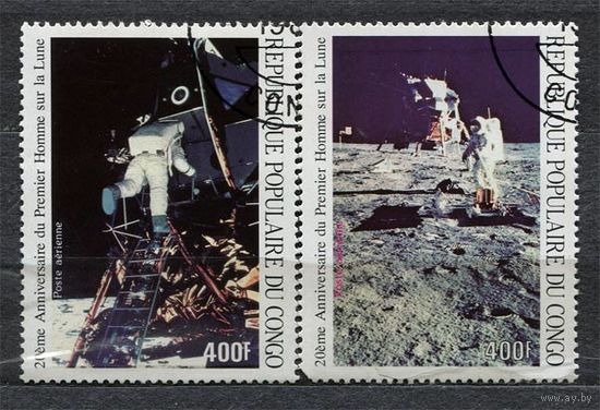 Космос. Высадка на Луну. Конго. 1989. Серия 2 марки.