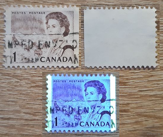 Канада 1967 Королева Елизавета II, северное сияние и команда на собачьих упряжках.Без перфорации правая сторона.