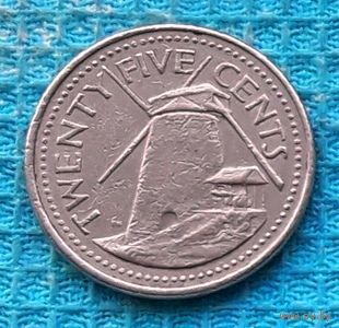 Барбадос 25 центов 1996 года. Сахарная мельница. Герб Барбадоса. Новогодняя ликвидация!
