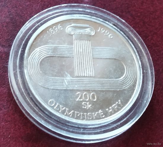 Серебро 0.750! Словакия 200 крон, 1996 100 лет Олимпийским играм - Олимпийская команда Словакии