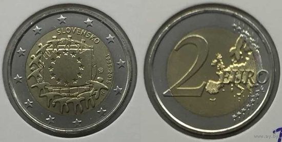 2 евро 2015 Словакия 30 лет флагу UNC