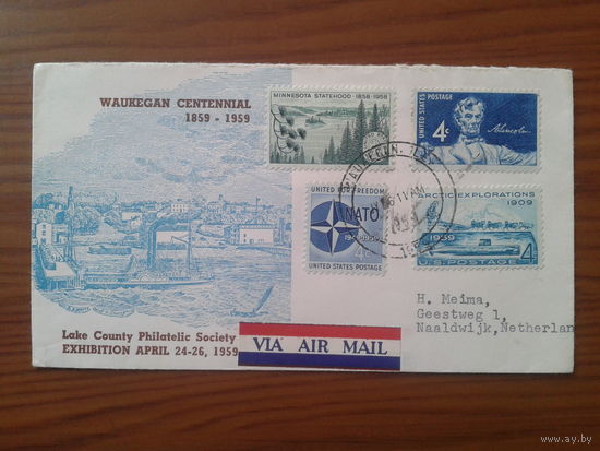 США 1959 художественный конверт, прошел почту