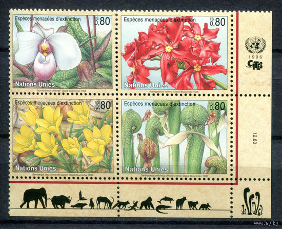 ООН (Женева) - 1996г. - Исчезающие виды растений - полная серия, MNH [Mi 288-291] - 4 марки - кварт
