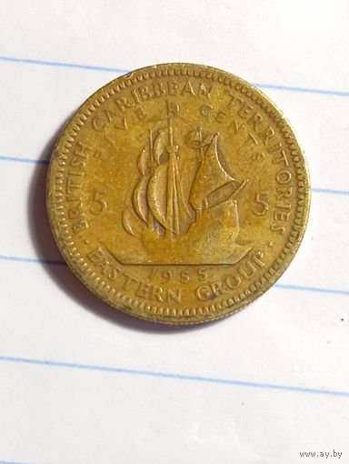 Карибские острова 5 центов 1955 года .