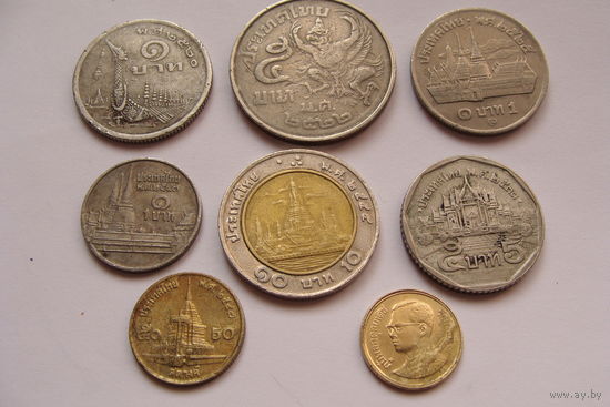 Тайланд. набор из 8 монет - 25,50 сатангов -1 бат -5 батов  "Фауна" "Слоны"
