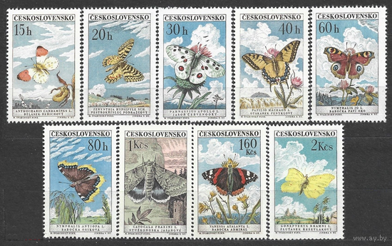 Чехословакия 1961 г. Mi 1301-1309 Насекомые бабочки Фауна **\\111