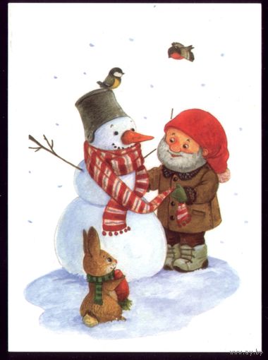 2014 год Красная шапка со снеговиком,синичкой и зайцем