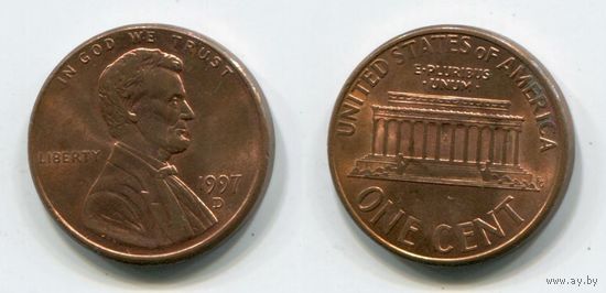 США 1 цент (1997, буква D, aUNC)