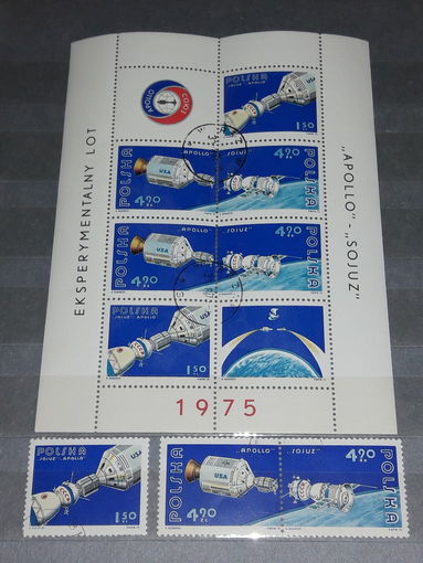 Польша 1975 Космос. "Союз - Аполлон". Полная серия Лист + 3 марки