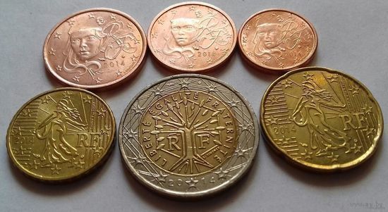 Набор евро монет Франция 2014 г. (1, 2, 5, 10, 20 евроцентов, 2 евро)