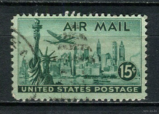 США - 1947 - Статуя Свободы, панорама Нью-Йорка 15С. Авиапочта - [Mi.561] - 1 марка. Гашеная.  (Лот 34CK)