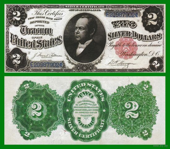 [КОПИЯ] США 2 доллара 1891 г. Серебряный сертификат.