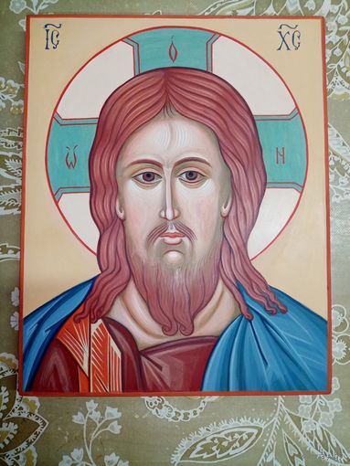 Рукописная икона "Иисус",  левкас, яичная темпера, 25х20см