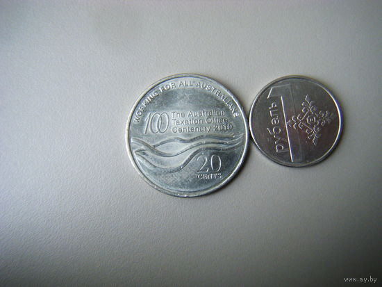 Австралия 20 центов 2010г. (100 лет Налоговому Управлению).