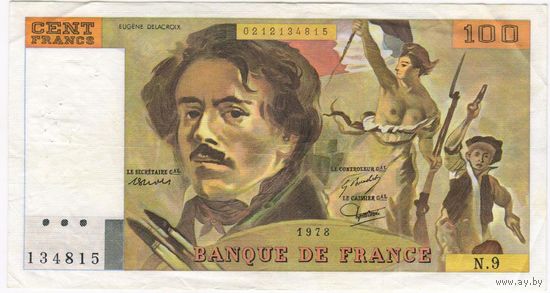 Франция 100 франков 1978.  серия N9 134815