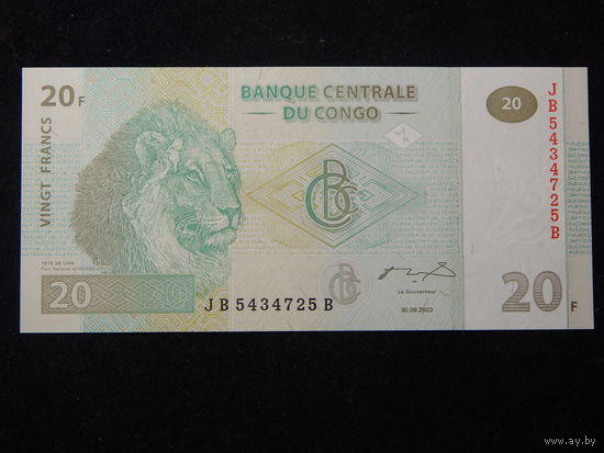 Конго 20 франков 2003г UNC
