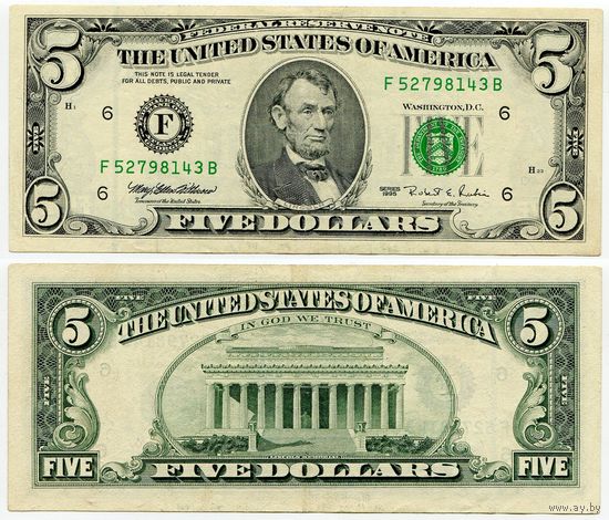 США. 5 долларов (образца 1995 года, F, Джорджия, P498)