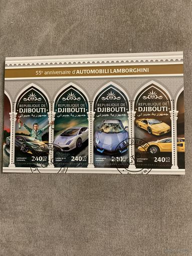 Джибути 2018. Автомобили Lamborghini. Малый лист