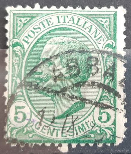 1/3a: Италия - 1906 - стандартная марка - Король - Виктор Эммануил III, 5 чентезимо, водяной знак "корона", [Mi. 78], гашеная, гашение "ABBA...; 19.IX.25"